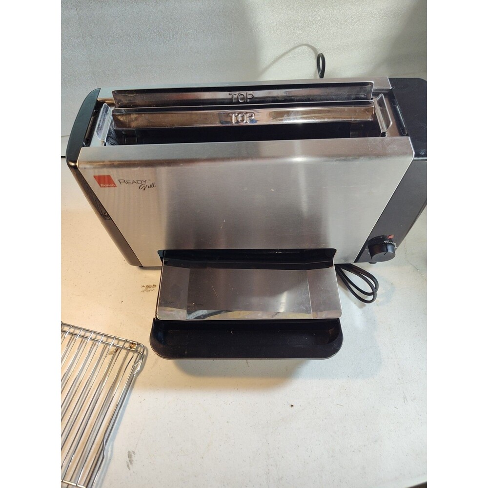Ronco Ready Grill Indoor Cooking used RG1001BLDRM ss/black w/ basket B-2 (1102)